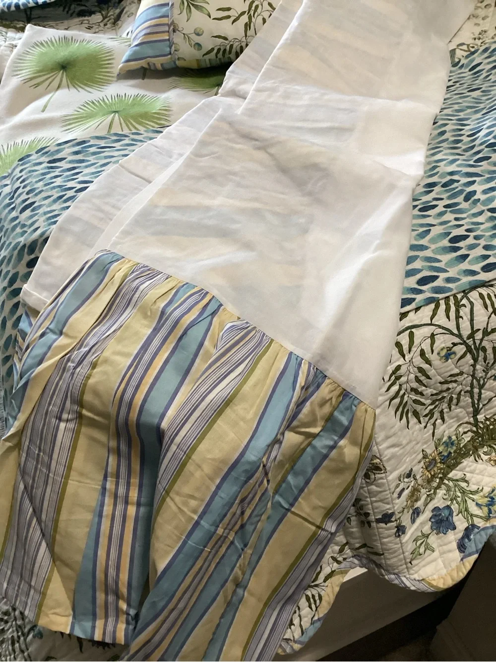 Waverly Blue, Green & Cream Reversible Floral Stripe Quilt